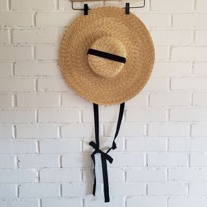 Agashi Wide Brim Straw Hat with Ribbon Tie